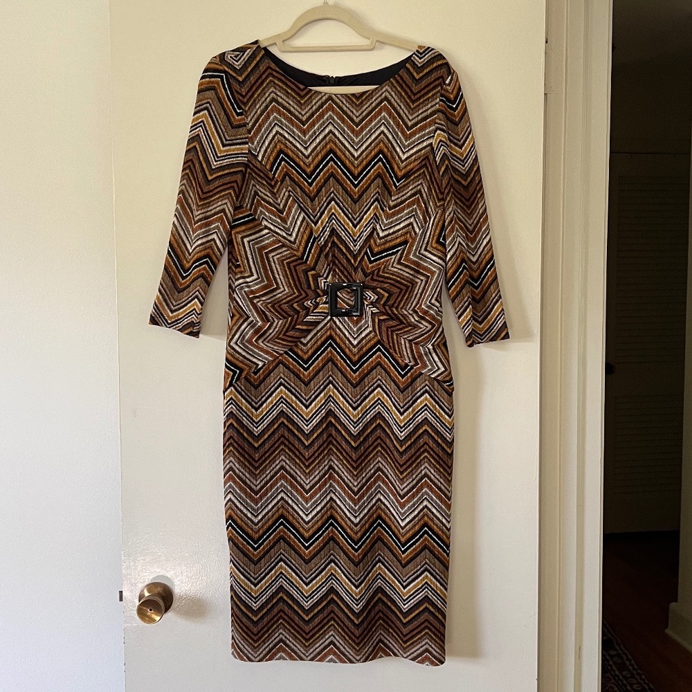 David Meister Retro Knit Twist Buckle Dress